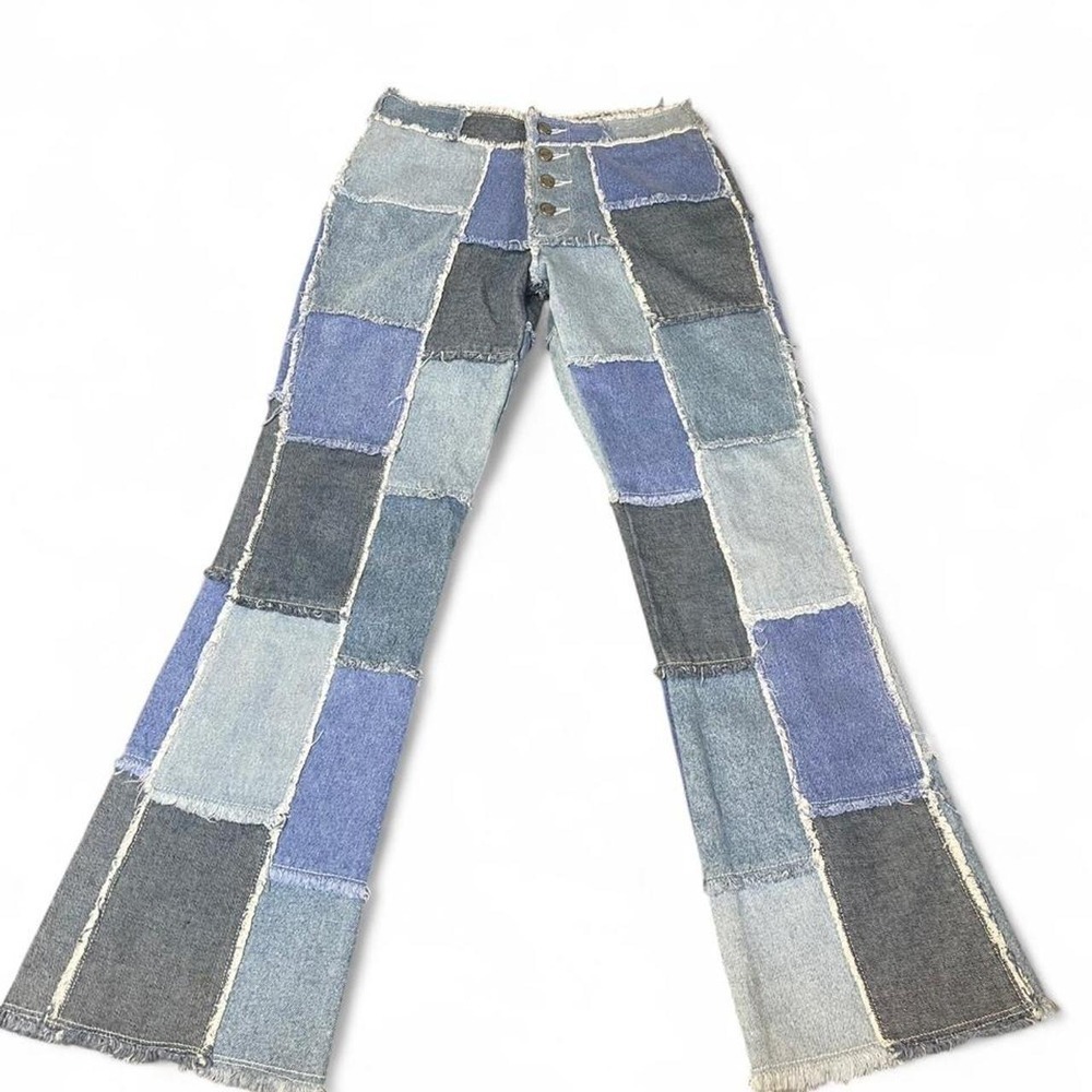 90s Zanadi denim patchwork flare jeans